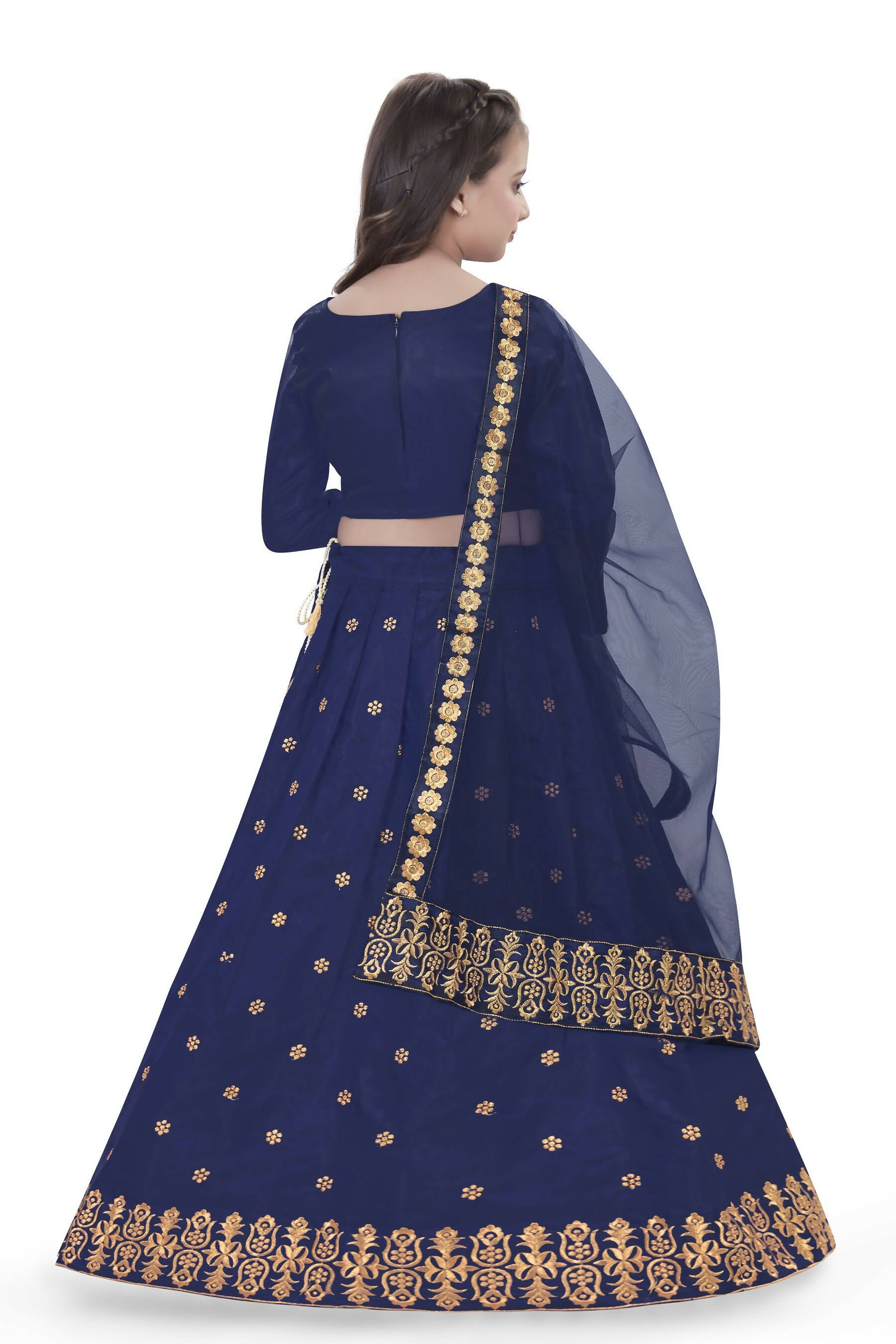 Dwiden Navy Blue Queen Tafetta Sattin Semi-Stitched Girl's Lehenga Choli - Distacart