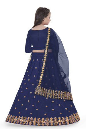 Dwiden Navy Blue Queen Tafetta Sattin Semi-Stitched Girl's Lehenga Choli - Distacart