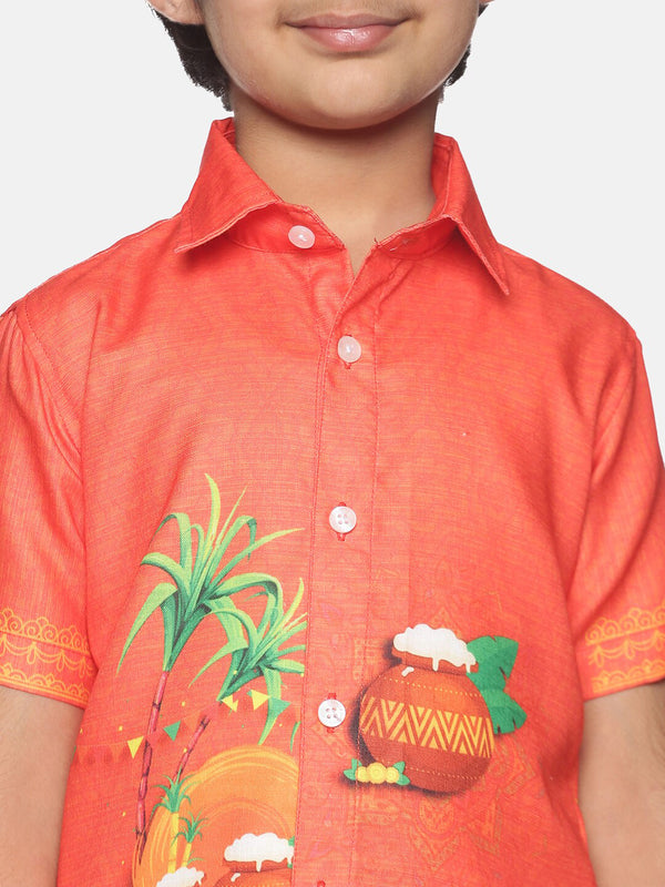 Sethukrishna Boys Orange & White Printed Shirt - Distacart