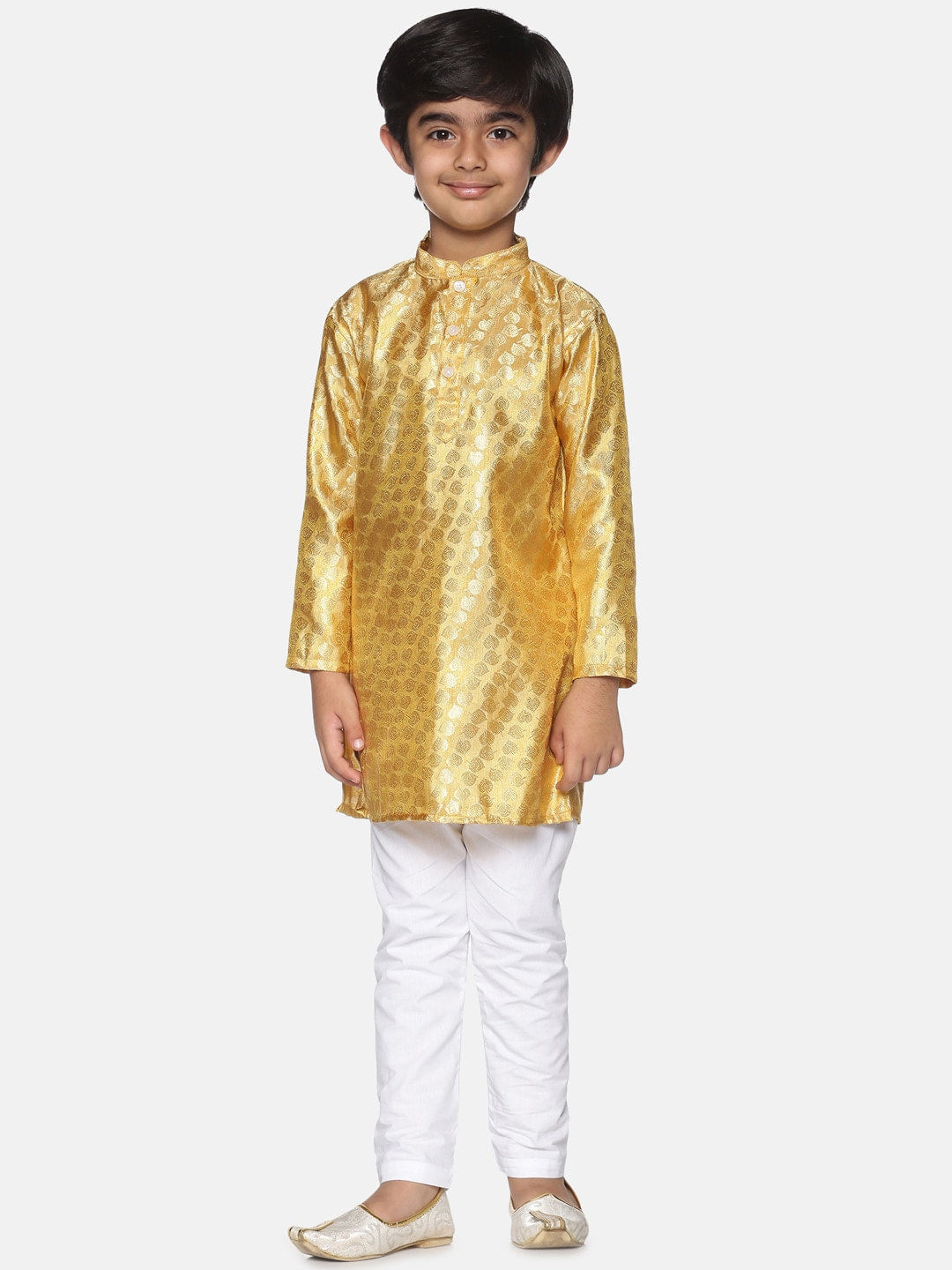 Sethukrishna Boys Gold-Toned Self Design Kurta with Pyjamas - Distacart