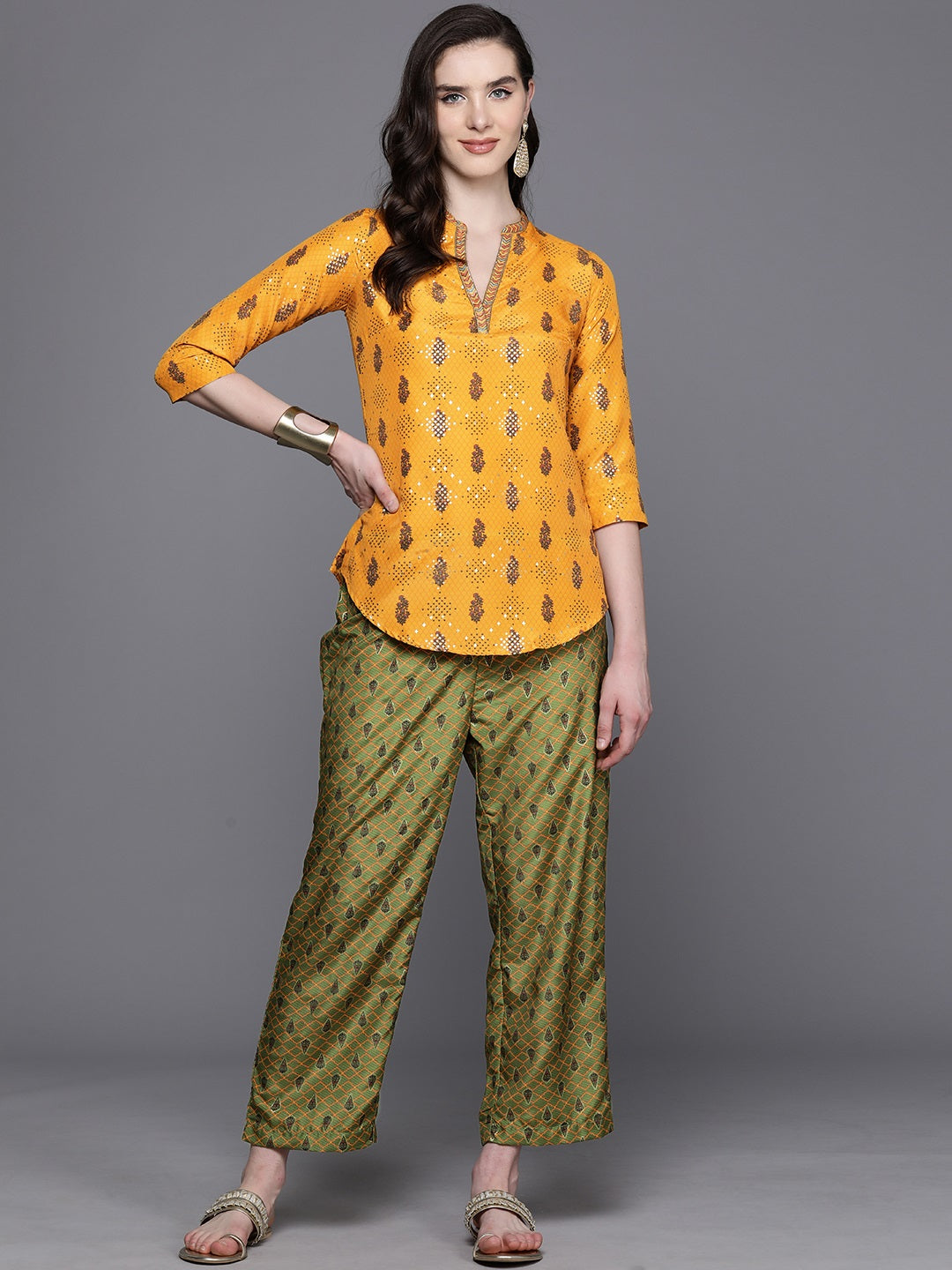 Biba Ethnic Motifs Print Kurti With Palazzos - Distacart