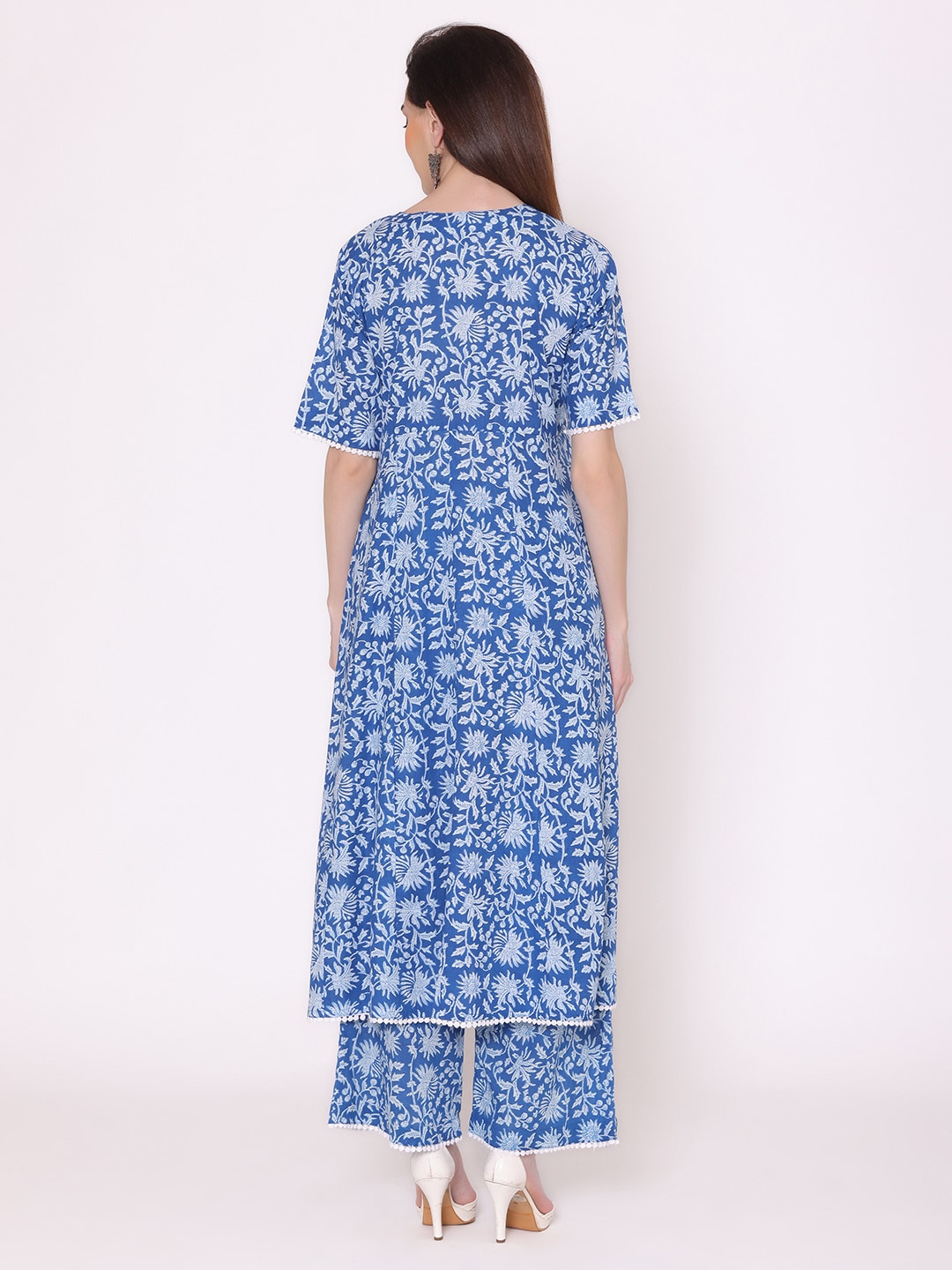 Kalini Kalini Women Blue Floral Printed Pure Cotton Kurta with Trousers - Distacart