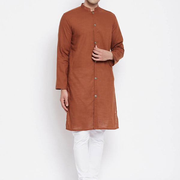 Even Apparels Brown Pure Cotton Men's Sherwani Kurta With Open Front - Distacart