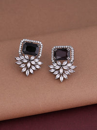 Thumbnail for Shoshaa Silver-Plated & Black CZ Studded Contemporary Drop Earrings - Distacart