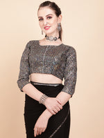 Thumbnail for Sangria Black & Silver-Toned Sequinned Pure Georgette Celebrity Saree - Distacart