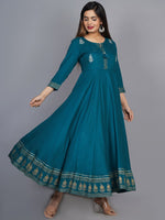 Thumbnail for Kalini Women Green Ethnic Motifs Embroidered Keyhole Neck Anarkali Kurta - Distacart