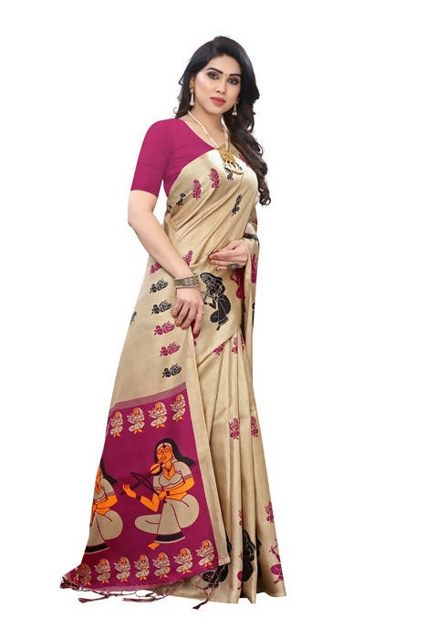 Vamika Brown Kalamkari Print With Jhalar Khadi Silk Saree (SHABRI WINE)