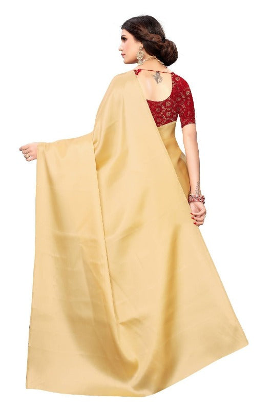  Golden Satin Designer Saree 