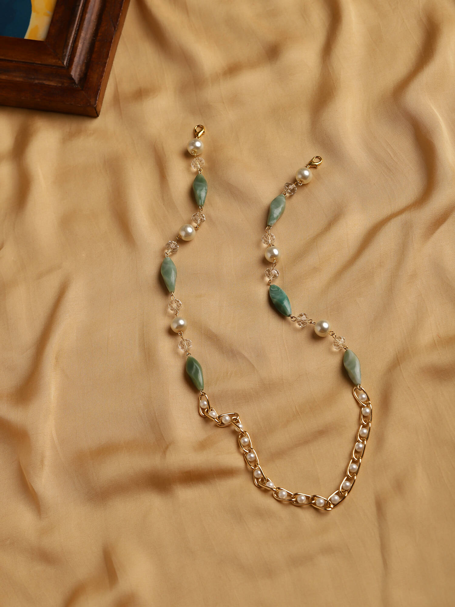 Gold-Toned Green Beaded Mask Chain - Ruby Raang - Distacart