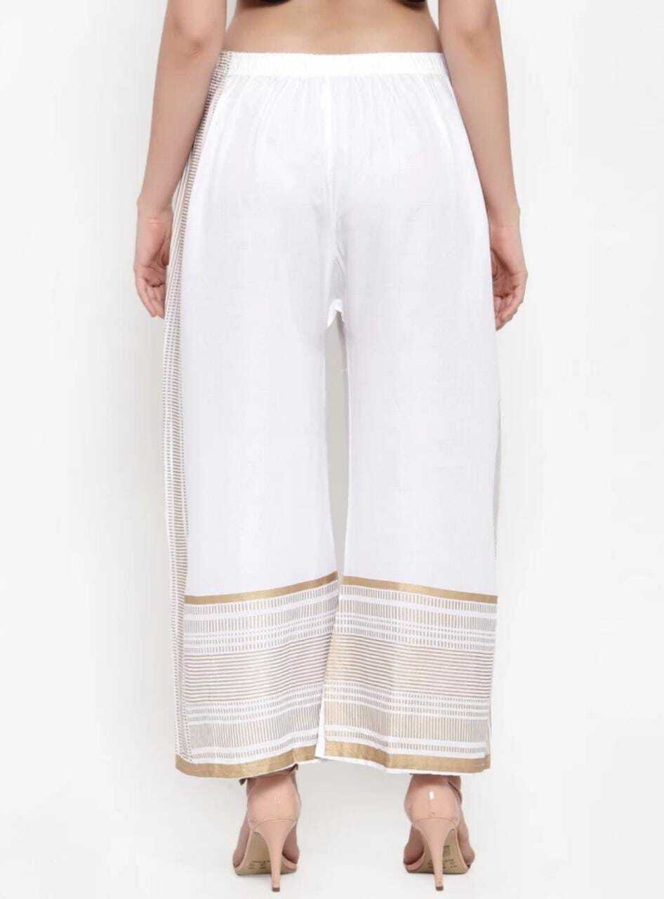 PAVONINE White Color Rayon Fabric Side Print Palazzo For Women - Distacart