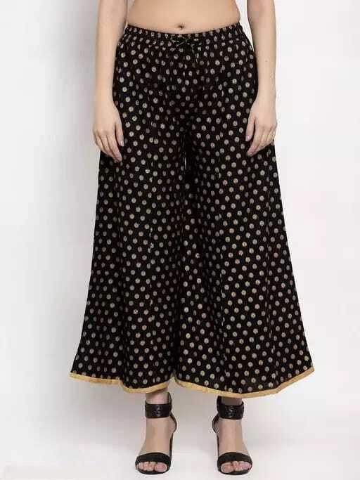 PAVONINE Black Color Rayon Fabric Sun Print Palazzo For Women - Distacart