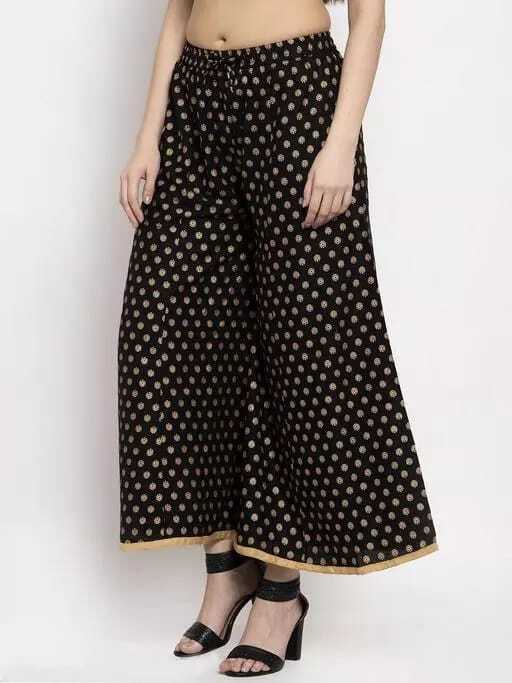 PAVONINE Black Color Rayon Fabric Sun Print Palazzo For Women - Distacart