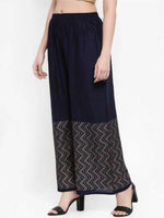 Thumbnail for PAVONINE Navy Blue Color Rayon Fabric Zig-Zag Printed Palazzo For Women - Distacart