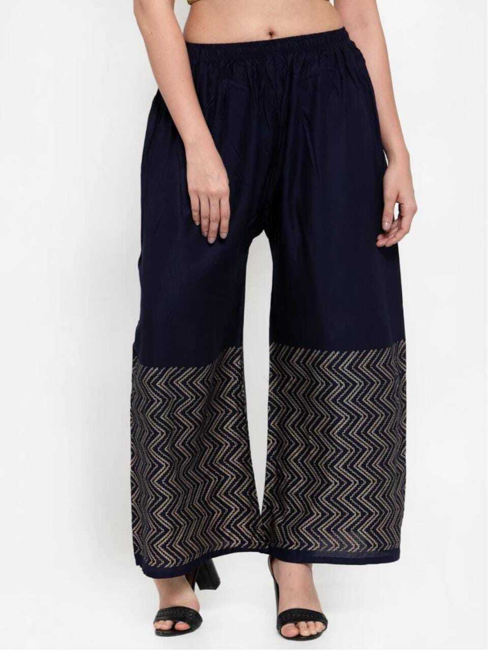 PAVONINE Navy Blue Color Rayon Fabric Zig-Zag Printed Palazzo For Women - Distacart
