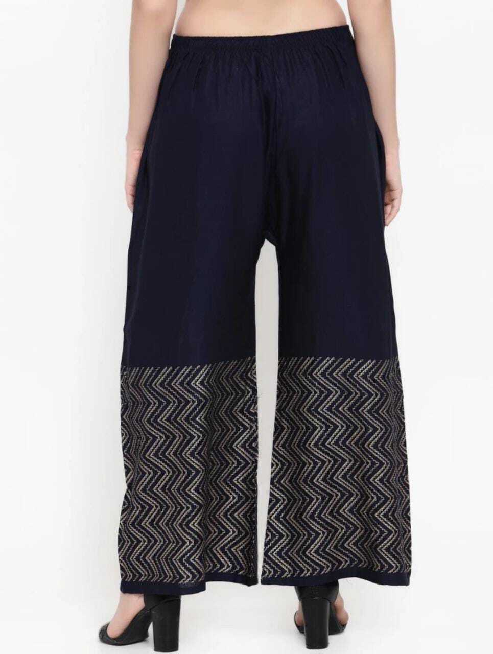 PAVONINE Navy Blue Color Rayon Fabric Zig-Zag Printed Palazzo For Women - Distacart