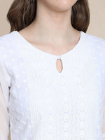 Thumbnail for Kalini Women White Ethnic Motifs Embroidered Georgette Kurta - Distacart