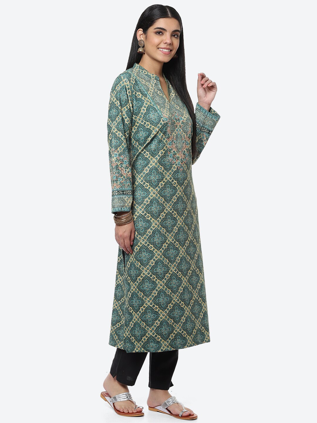 Biba Women Green Ethnic Motifs Printed Thread Work Straight Kurta - Distacart