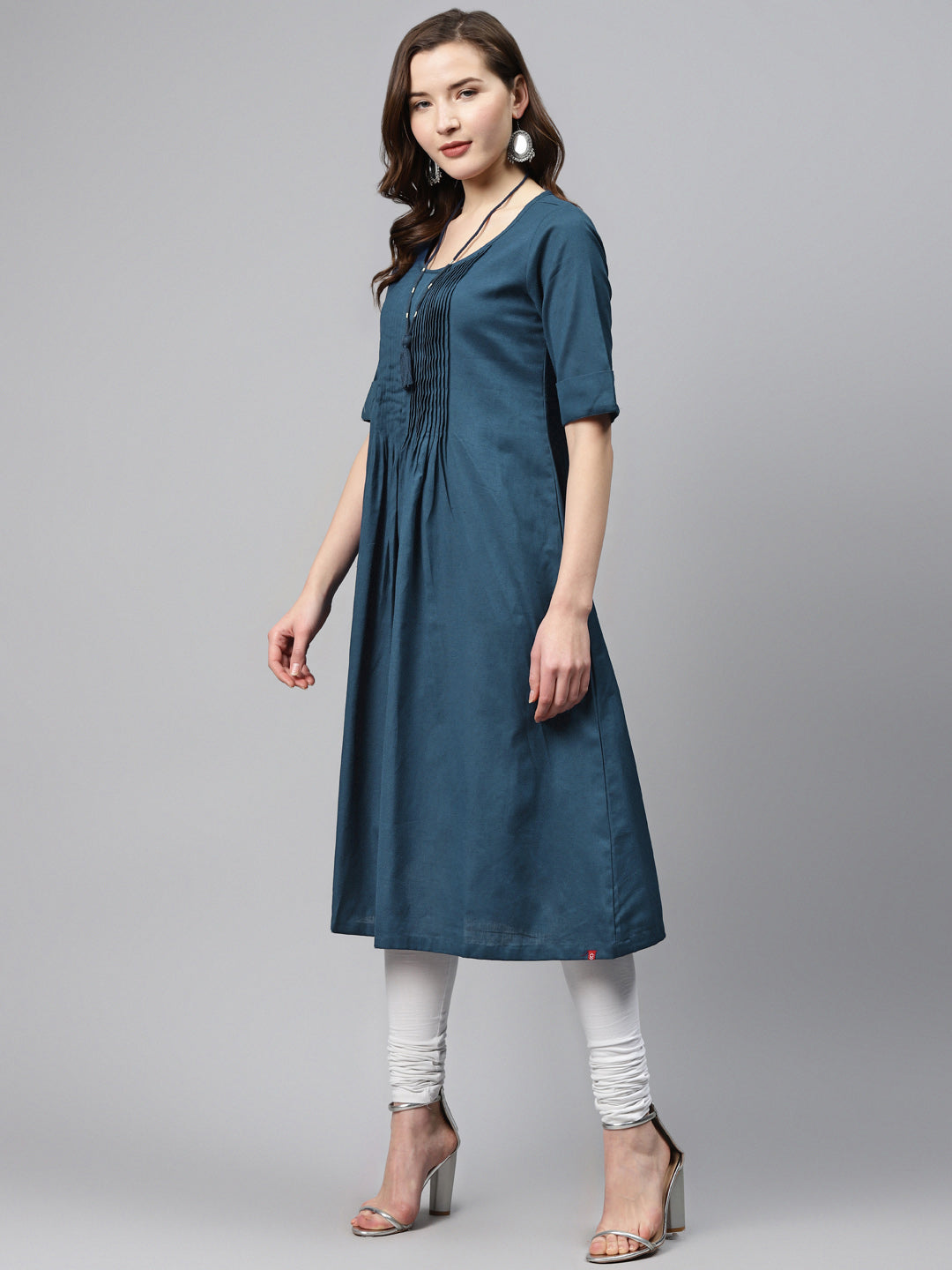 Biba Women Teal Blue Solid A-Line Kurta - Distacart