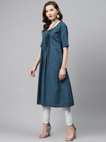 Thumbnail for Biba Women Teal Blue Solid A-Line Kurta - Distacart