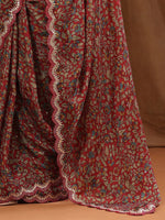 Thumbnail for Sangria Maroon Floral Printed Beads And Stones Sarees - Distacart