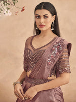 Thumbnail for Mitera Floral Embroidered Sequinned Satin Celebrity Saree - Distacart
