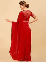 Thumbnail for Sangria Red Silk Blend Embroidered Saree - Distacart