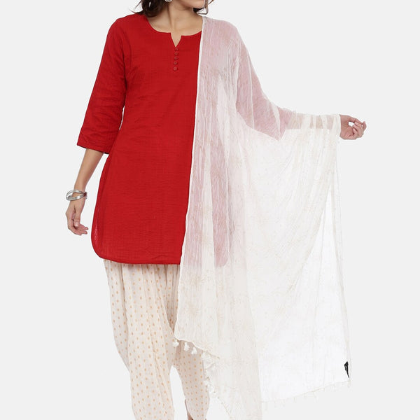 Souchii White & Gold Printed Dupatta - Distacart