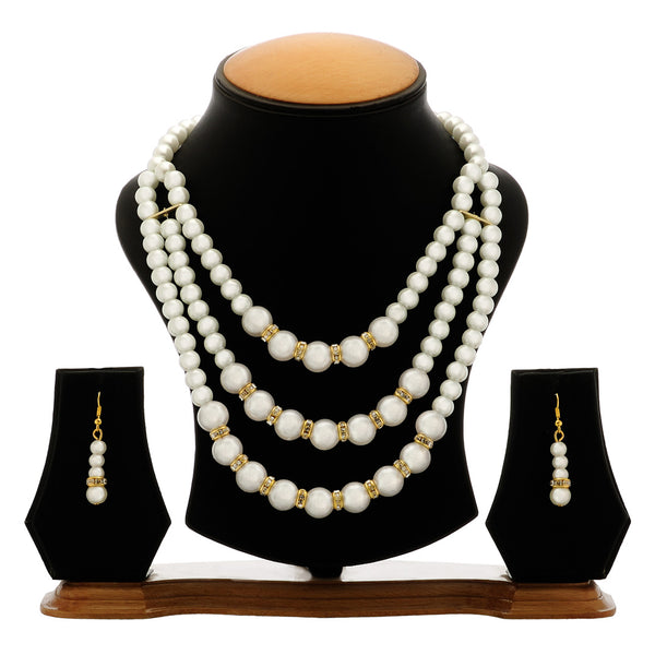 Gold-Plated Alloy Pearl Tripple Layer Necklace Set - The Pari - Distacart