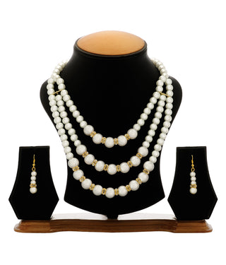 Gold-Plated Alloy Pearl Tripple Layer Necklace Set - The Pari - Distacart
