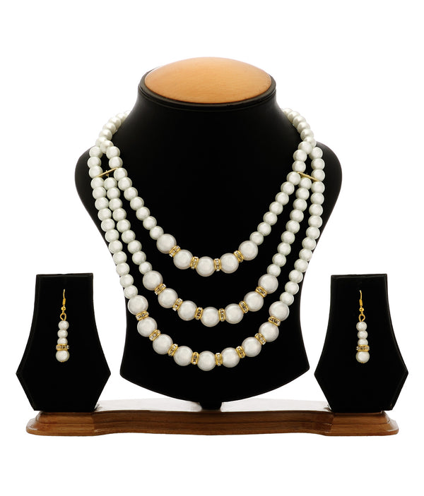 Gold-Plated Alloy Pearl Tripple Layer Necklace Set - The Pari - Distacart