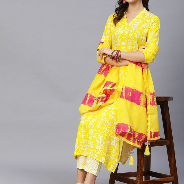 Kalini Ethnic Motifs Printed Regular Kurta with Trousers & Dupatta - Distacart
