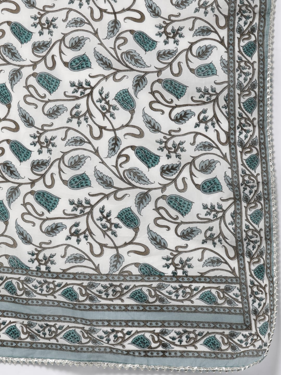 Libas White & Grey Ethnic Printed Pure Cotton Kurta With Churidar & Dupatta - Distacart