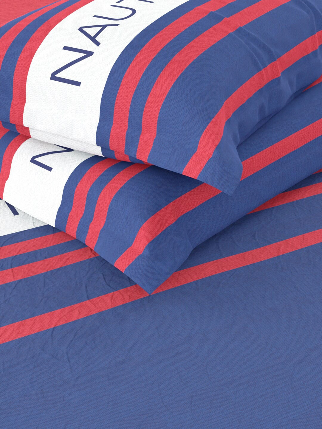 Nautica Bradford Red & Blue Striped 160 TC Pure Cotton King Bedsheet & 2 Pillow Covers - Distacart