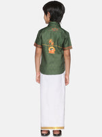 Thumbnail for Sethukrishna Boys Olive Green Printed Shirt - Distacart