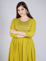 Thumbnail for Kalini Women Mustard Yellow Ethnic Motifs Embroidered Anarkali Kurta - Distacart
