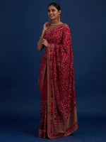 Thumbnail for Koskii Pink Floral Embroidered Designer Art Silk Saree - Distacart