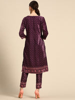 Thumbnail for Sangria Women Burgundy & Pink Ethnic Motifs Printed Kurta with Trousers - Distacart