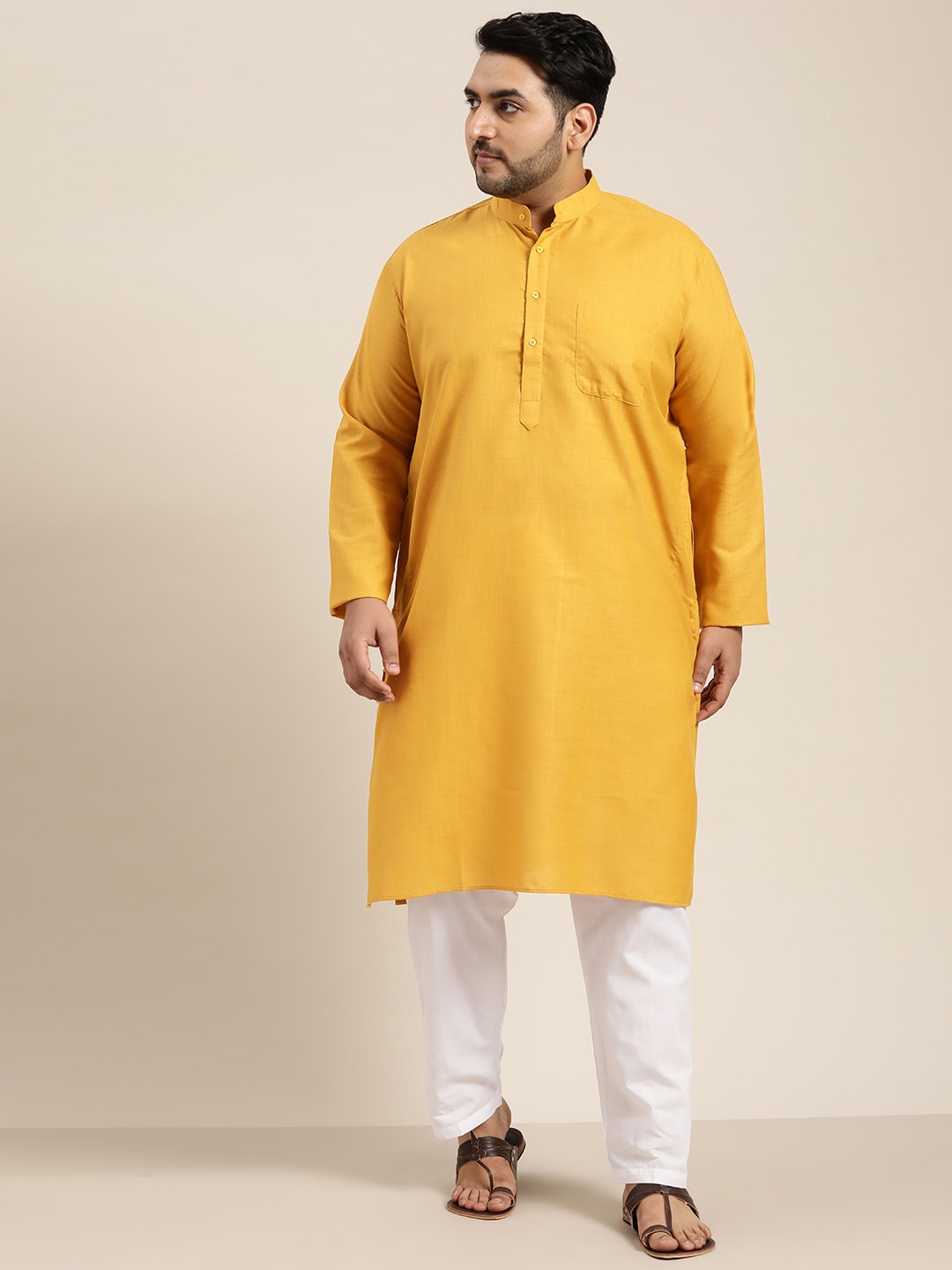 Sojanya Plus Size Men Mustard Yellow Pure Cotton Kurta - Distacart