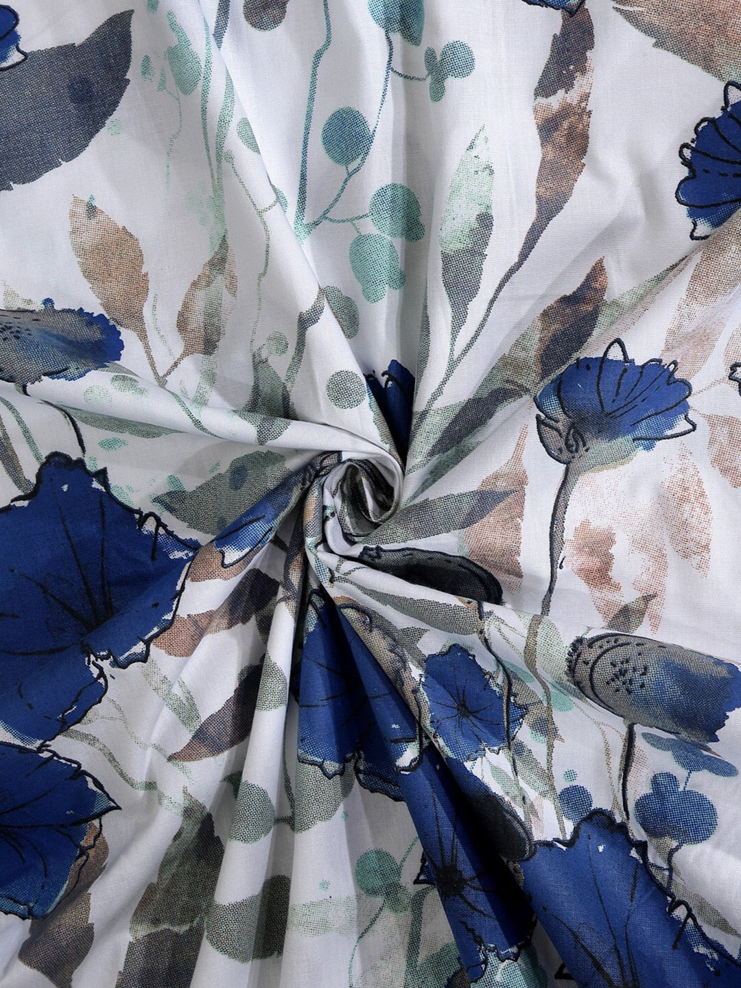 BOMBAY DYEING Blue & White Floral Cotton 144 TC King Bedsheet With 2 Pillow Covers - Distacart
