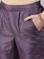 Thumbnail for Jaipur Kurti Women Purple Floral Yoke Design Empire Kurti with Trousers - Distacart