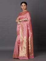 Thumbnail for Mitera Pink & Gold-Toned Silk Blend Woven Design Kanjeevaram Saree - Distacart