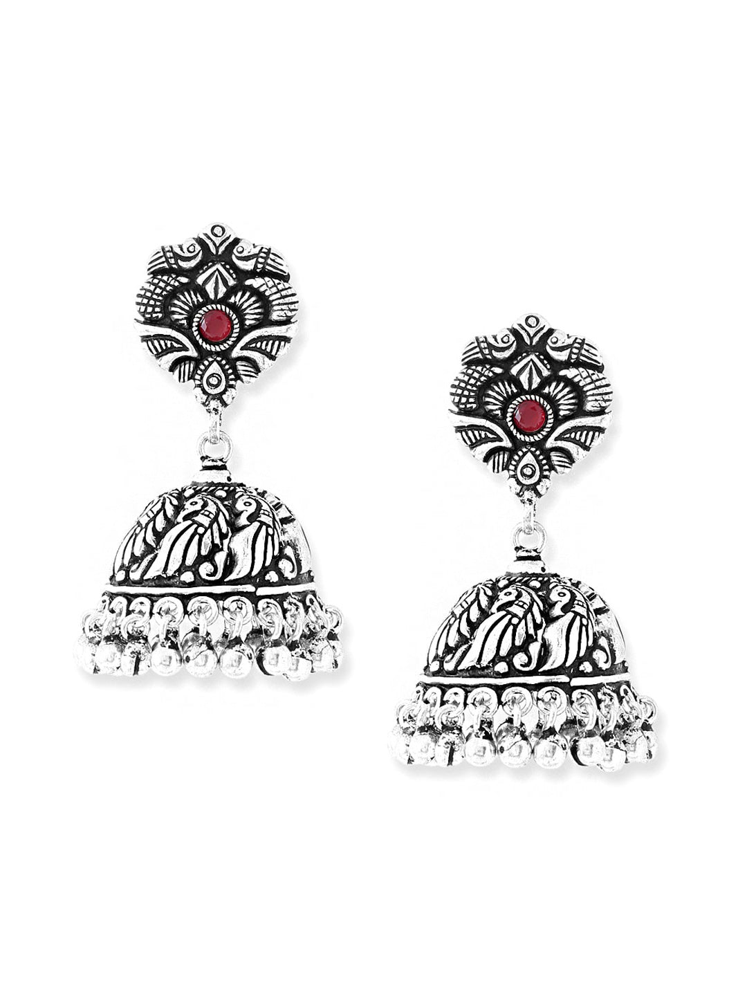 Yellow Chimes Silver-Plated Kolhapuri Peacock Design Jhumkas Earrings - Distacart