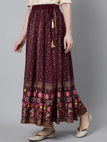 Thumbnail for Jaipur Kurti Women Burgundy & Pink Printed Maxi Flared Maxi Skirt - Distacart