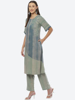 Thumbnail for Biba Women Blue & Green Striped Kurta with Trousers - Distacart