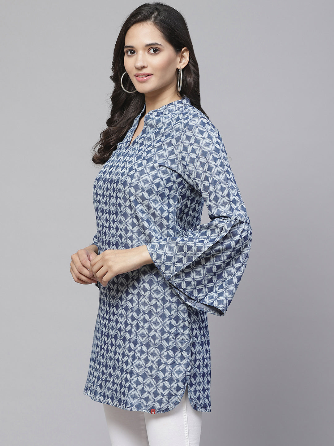 Biba Women Blue & Grey Printed Straight Kurta - Distacart