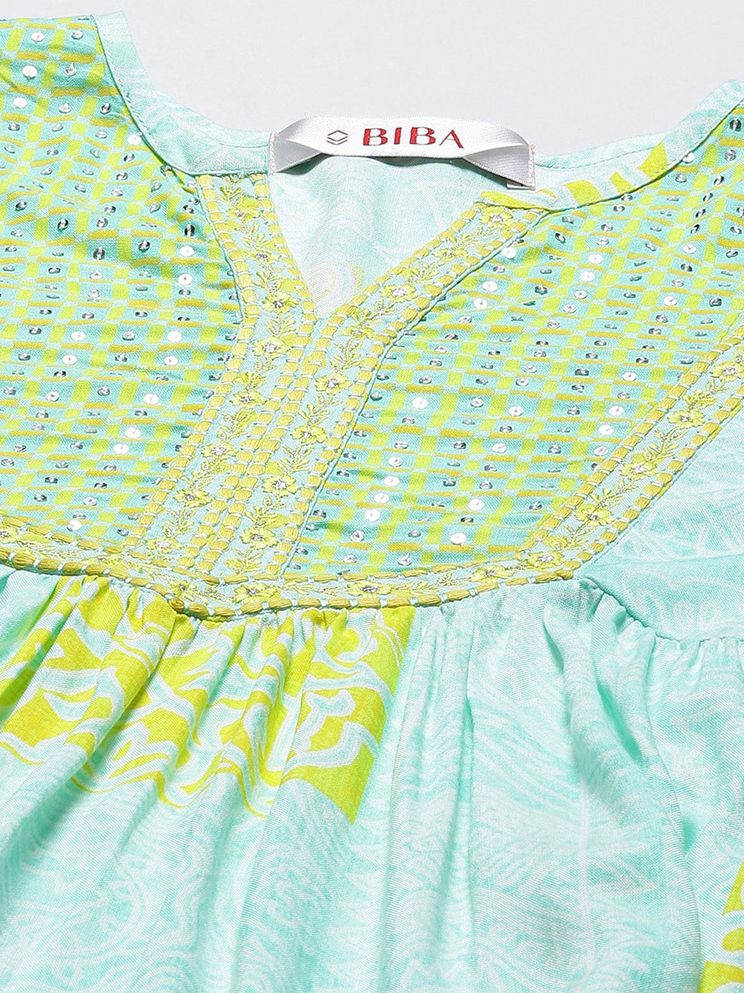 Biba Sequin Embroidered Cuff Sleeves Thread Work Kurta - Distacart