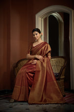 Thumbnail for Vardha Rosewood Maroon Golden Zari Kanjeevaram Silk Saree