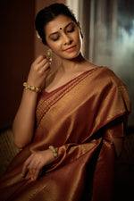 Thumbnail for Vardha Rosewood Maroon Golden Zari Kanjeevaram Silk Saree