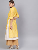 Thumbnail for Biba Women Yellow & Off-white Embroidered Layered A-Line Kurta - Distacart