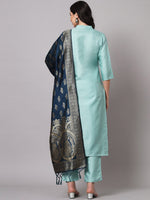 Thumbnail for Kalini Cotton Silk Blend Kurta with Trousers & Banarasi Silk Dupatta - Distacart